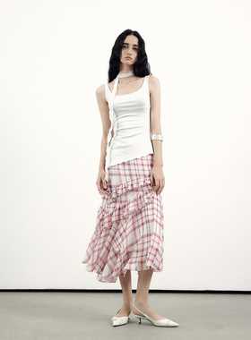 in modo diverso 原创小众设计层次荷叶边格纹轻盈感不规则半裙