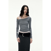 T恤 原创设计醋酸羊绒拼接扭结假两件针织长袖 modo diverso