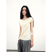 diverso modo 原创小众设计感兰精天丝莫代尔荷叶边开衩T恤女