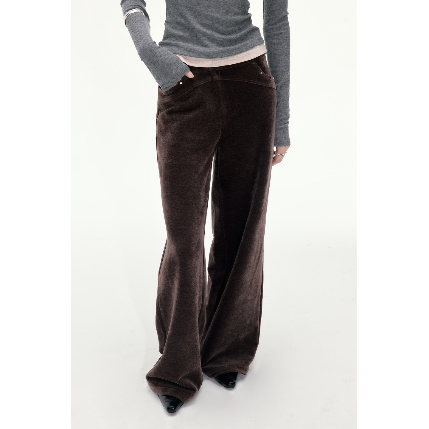 in modo diverso 原创设计复古绒面斜门襟撞钉宽松直筒秋冬长裤女,女装/女士精品,休闲裤,淘宝优惠券,粉丝福利购,淘宝优惠卷