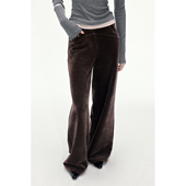 女 原创设计复古绒面斜门襟撞钉宽松直筒秋冬长裤 modo diverso