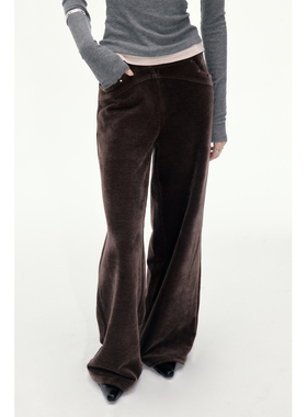 in modo diverso 原创设计复古绒面斜门襟撞钉宽松直筒秋冬长裤女