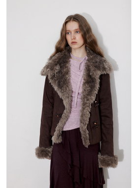 in modo diverso 原创设计环保皮草毛领夹棉麂皮宽松秋冬外套女