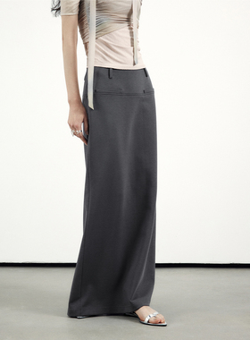 in modo diverso 原创小众设计感线条分割直筒灰色半身裙女长款