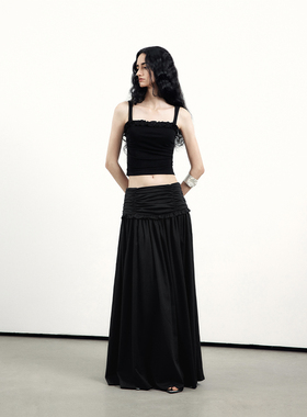 in modo diverso 原创小众设计感褶皱木耳边量感半身裙女长款