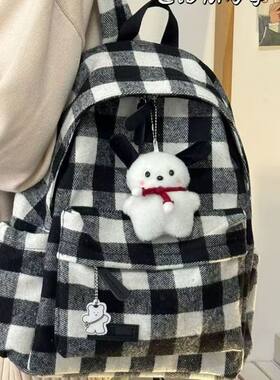 韩版学院风蓝白格校园耐用上课通勤包大容量休闲百搭男女通用背包