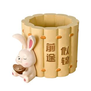 创意可爱笔筒兔子装饰摆件多功能办公室桌面收纳桶大容量送礼高级