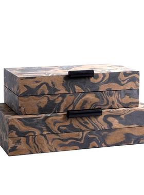 新中式实木木皮祥云图案收纳盒摆件样板间售楼处客厅书柜装饰