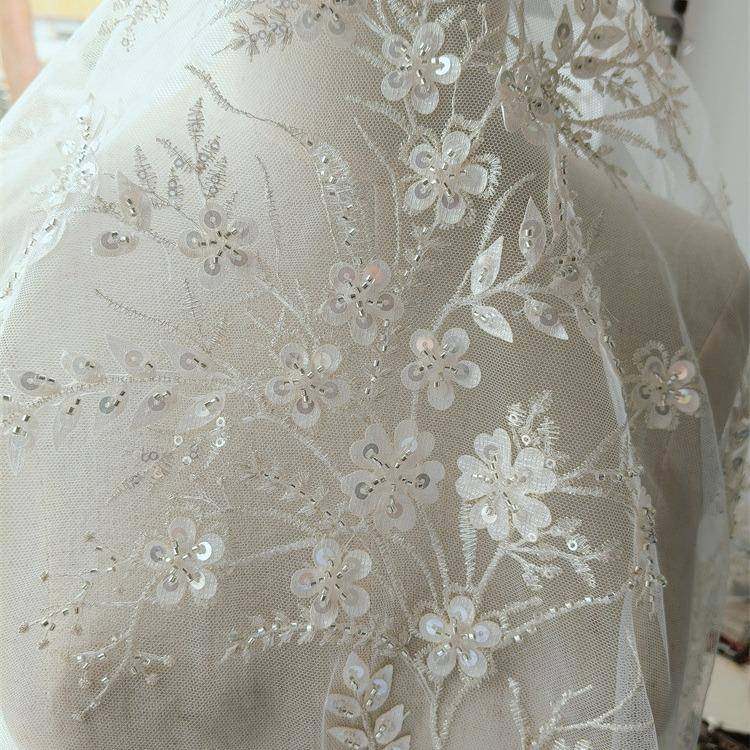 树叶花朵刺绣亮片立体钉珠本白银色布贴婚纱礼服网纱花边头纱辅料,居家布艺,花边,淘宝优惠券,粉丝福利购,淘宝优惠卷