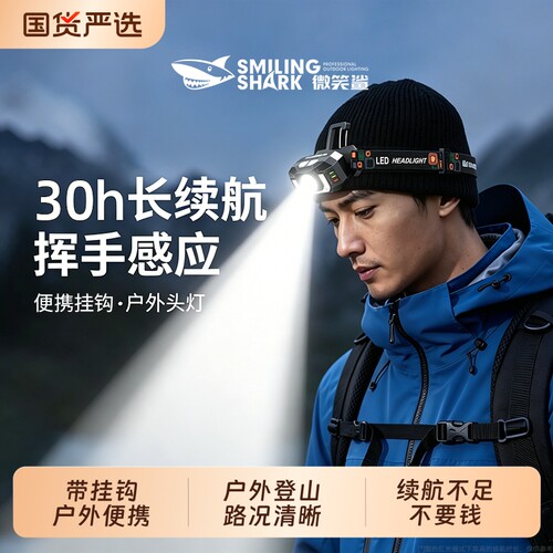 微笑鲨强光登山头灯户外便携