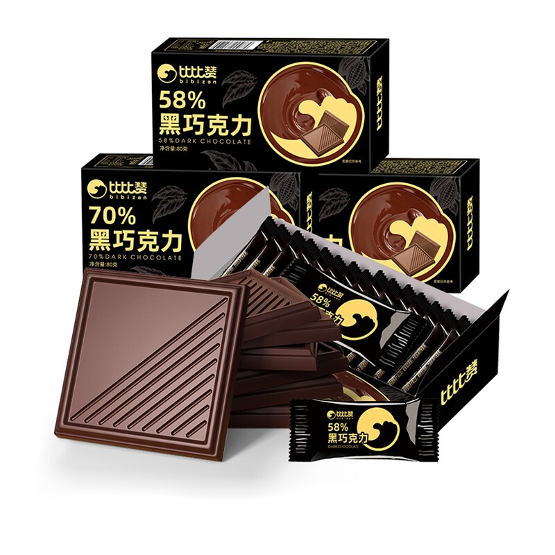比比赞100%纯黑巧克力可可脂风味低圣诞糖果零食小吃批发烘焙丝滑