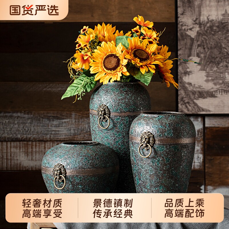 景德镇新中式复古禅意玄关客厅家居摆件陶瓷花瓶桌面电视柜大气