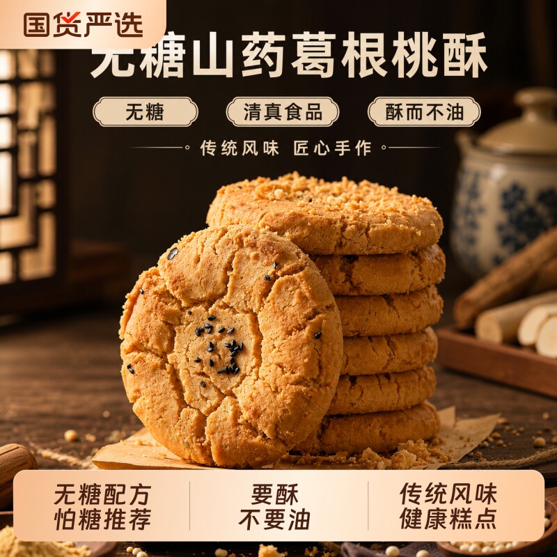 无糖山药葛根桃酥中式传统老式糕点心饼干健康早餐休闲零食品特产