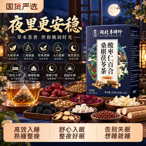 李时珍酸枣仁百合茯苓晚安茶睡前助睡眠安神好梦养生茶正品旗舰