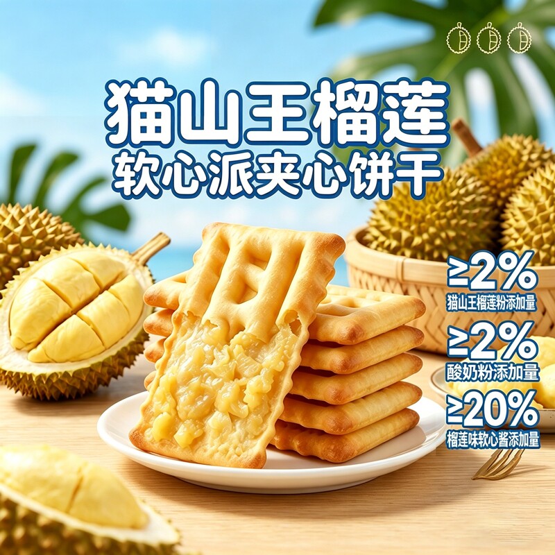 煌记猫山王榴莲软心派夹心饼干果酱休闲零食独立包装草莓凤梨