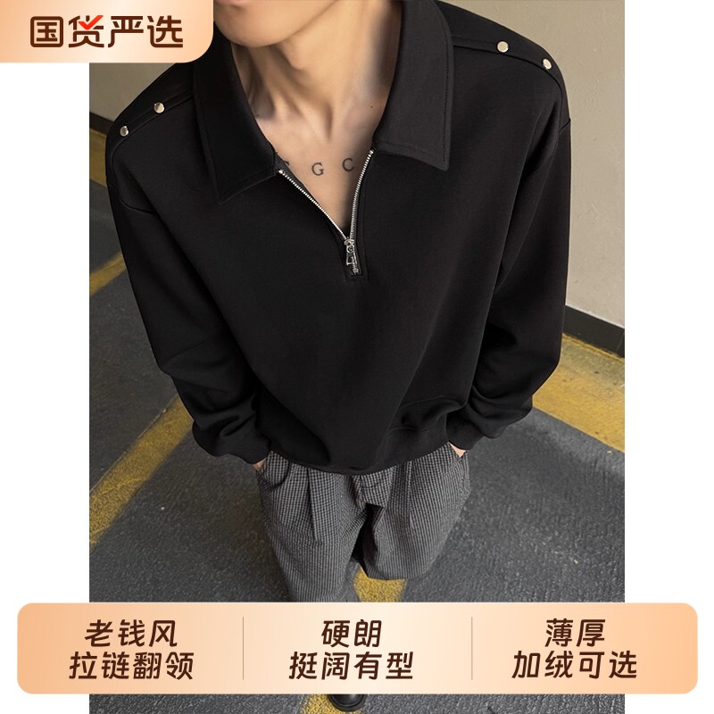 拉链polo宽松翻领秋冬复古新款卫衣长袖潮牌美式上衣休闲外套学生图片