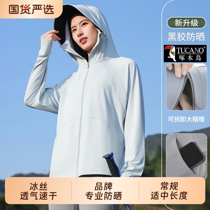 防晒衣女夏季2026新款防紫外线冰丝防晒服透气罩衫薄速干大帽檐