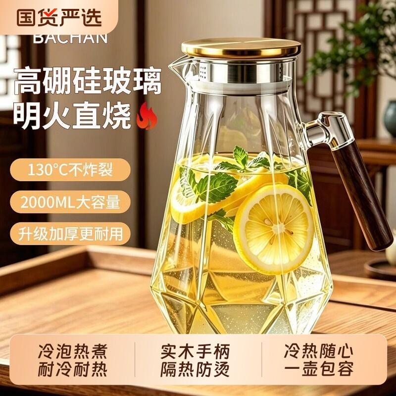 八千行玻璃冷水壶防爆耐高温家用凉水壶大容量冰箱泡茶玻璃茶壶