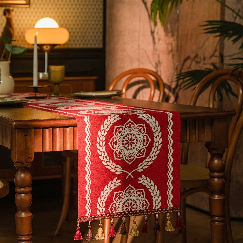 2024新款轻奢美式茶几电视柜桌旗桌布长条布艺装饰复古高档餐桌布