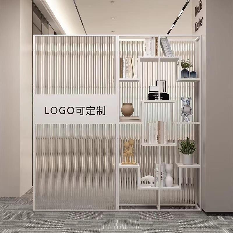 公司前台玻璃展示架办公室隔断墙屏风展厅logo置物架子轻奢风