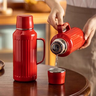 草莓树热水壶保温壶红色结婚陪嫁一对水瓶家用保温杯暖壶焖茶壶