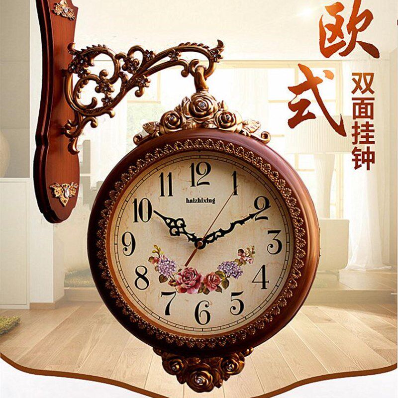 海之星双面挂钟 欧式现代豪华钟表 大号创意时尚静音墙钟客厅包邮