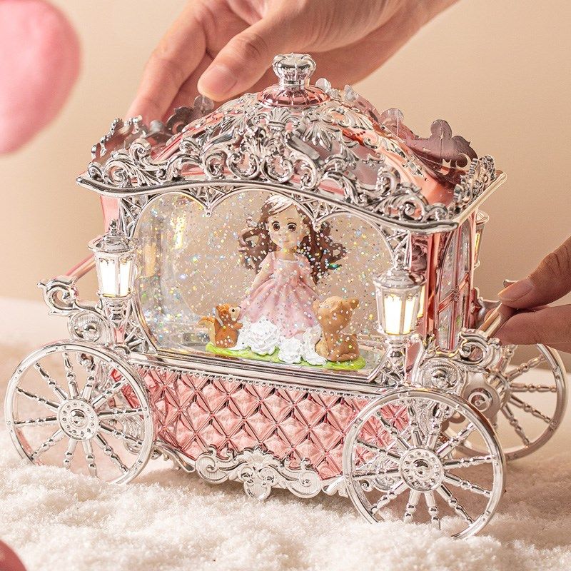 梦幻飘雪精致南瓜马车水晶球音乐盒八音盒女生小女孩儿童生日礼物