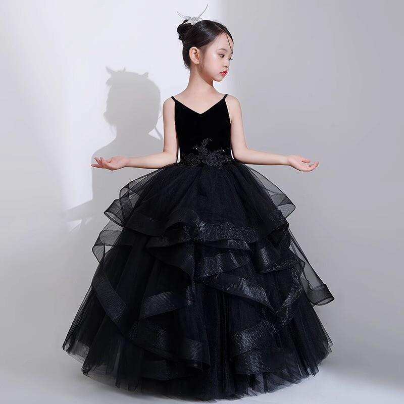 女童礼服黑色轻奢小众高端生日小礼钢琴演奏公主裙大气晚表演演出