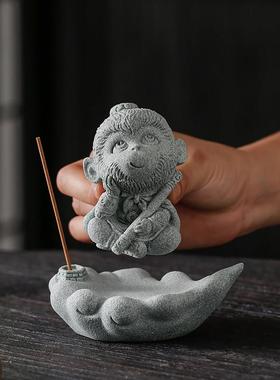 创意孙悟空可爱小猴子线香插茶宠摆件齐天大圣香薰炉桌面造景装饰