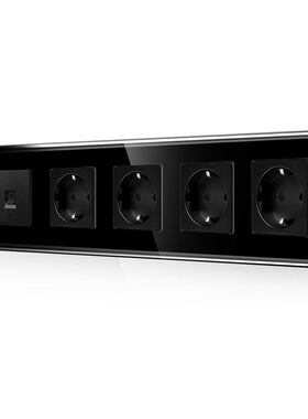 黑色四联德插带CAT6插口欧式插座德式插座带接地俄罗斯插座