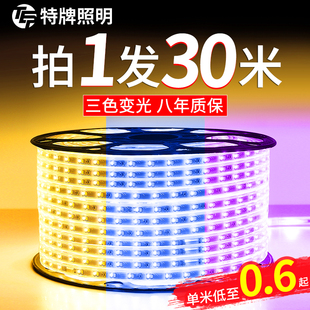 灯带led三色变色光带家用客厅变光灯条超亮户外防水220V贴片暖光