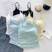 纯欲风褶皱设计感吊带背心女外穿内搭带胸垫修身 美背上衣2026新款