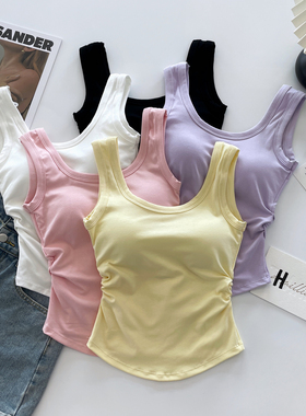 褶皱背心女夏外穿上衣吊带带胸垫2025新款辣妹运动内搭打底遮副乳