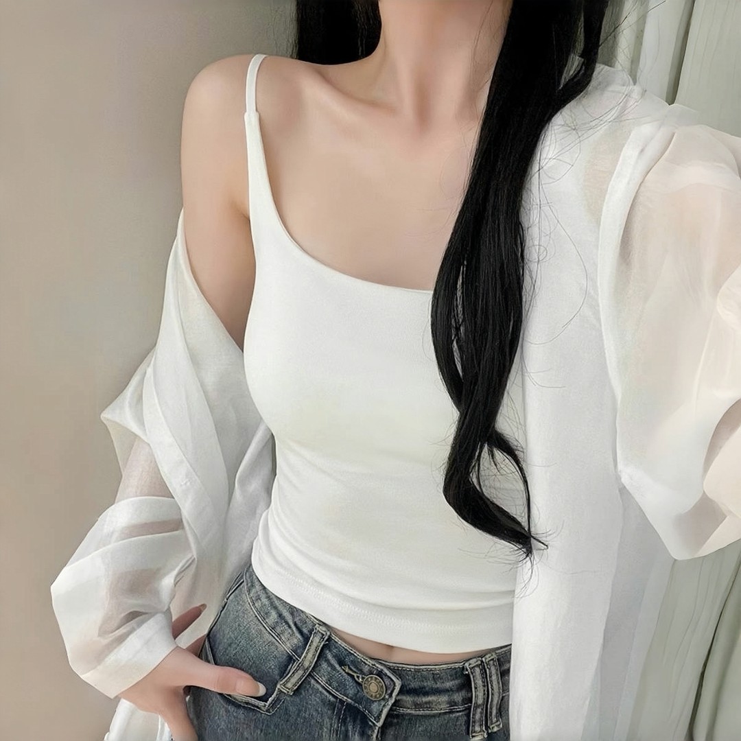 高品质乳胶胸垫一体透气吊带背心