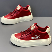2025秋冬新款 软底休闲板鞋 高帮鞋 男鞋 冬季 加绒保暖棉鞋 男靴红色鞋