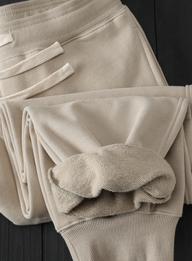 500g冬季手抓绒螺纹收口卫裤 花灰色中高腰特宽保暖蓄热磨毛加绒