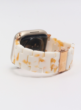 适用苹果手表表带applewatchs109树脂表带高级感奶霜琥珀小众表带