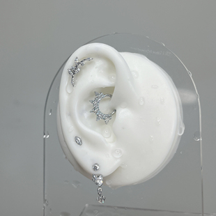 解药 小众精致钛合金满钻马眼石拼接树叶形吊坠耳骨钉耳钉环套装