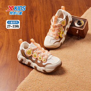 特步童鞋运动鞋女童厚底增高休闲鞋卡通装饰运动风老爹鞋厚底鞋