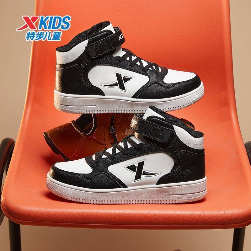 【革面加绒】特步童鞋2025秋冬户外保暖棉鞋男女童时尚防滑板鞋