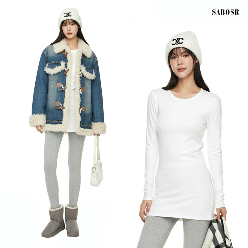 白色内搭圆领中长款遮屁股长袖女t恤修身紧身打底衫上衣德绒纯棉