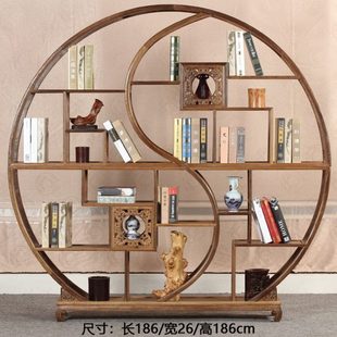 仿古多宝格书架实木圆形古董架展示架葫芦款 红木鸡翅木博古架中式