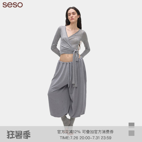 seso交叉毛织绑带罩衫紧身透气