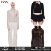 seso 斜开高领毛衣毛织外套 羊毛混纺肌理感编织