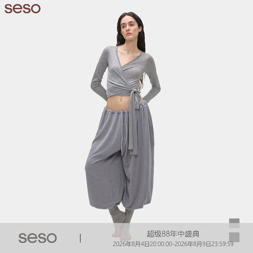 seso交叉毛织绑带罩衫紧身透气