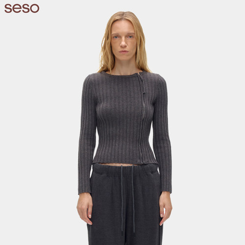 seso｜S04斜开领毛织开衫 短款比例剪裁拉高腰线通勤轻薄叠穿开衫
