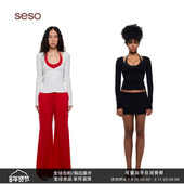 seso V领紧身针织T恤外套 微压塑形舒适贴肤