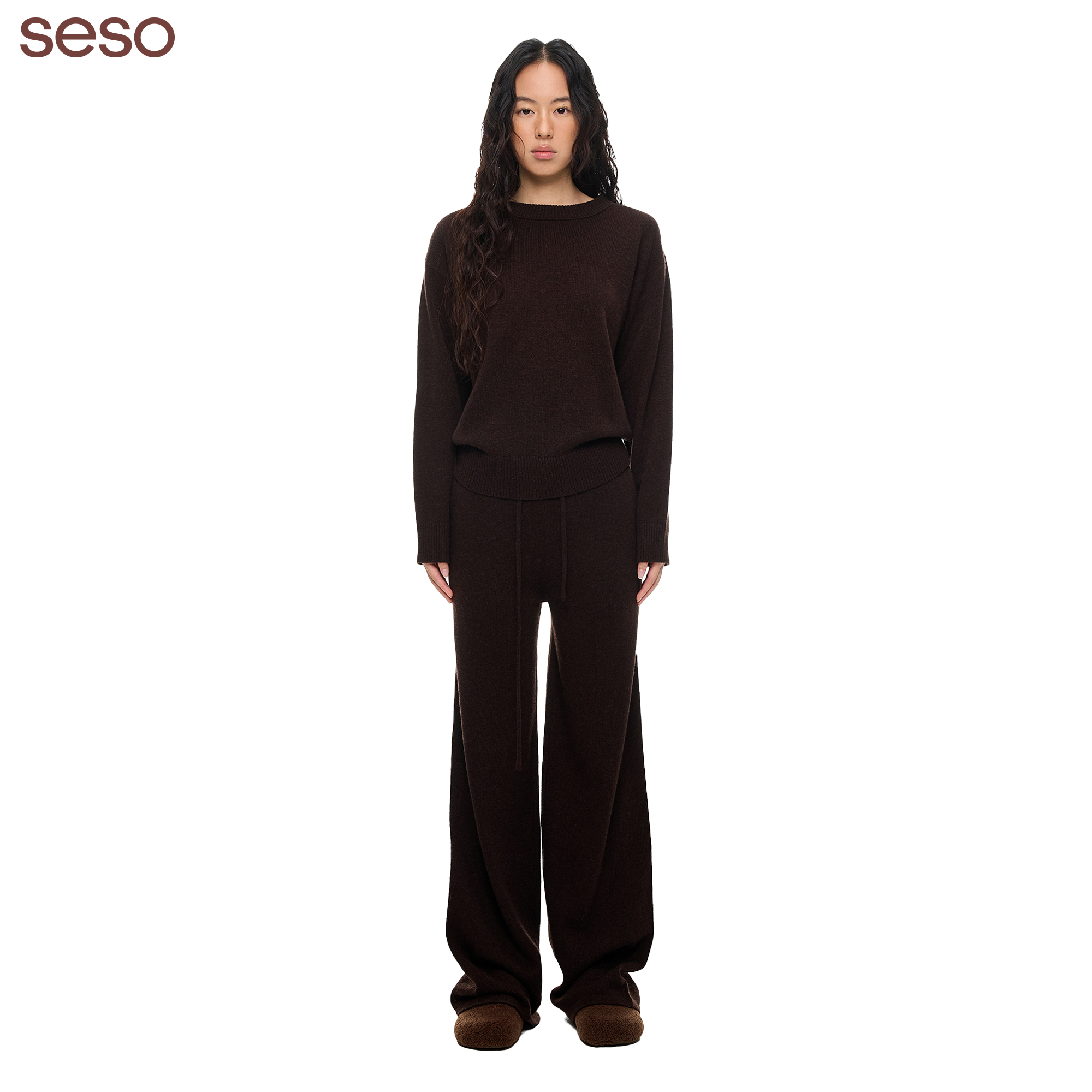 seso圆领简约毛衣羊毛混纺保暖