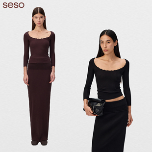 seso丨羊毛混纺毛织U领花边T恤 定制面料自带柔和光泽松弛感