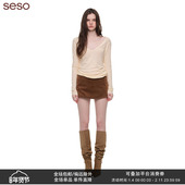 seso 100%棉两色微透V领打底 舒适透气朦胧视觉